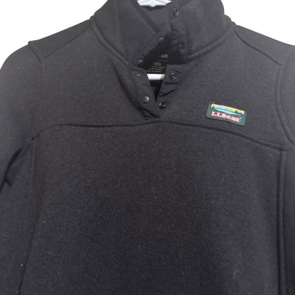 L.L. BEAN Women Small Black Fleece Pullover 1/4‎ Snap Logo Kangaroo Pocket - Picture 3 of 11